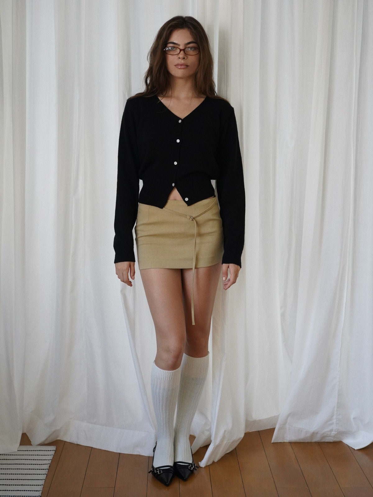 002 Cimento Diagonal Mini Skirt (Mustard Beige)
