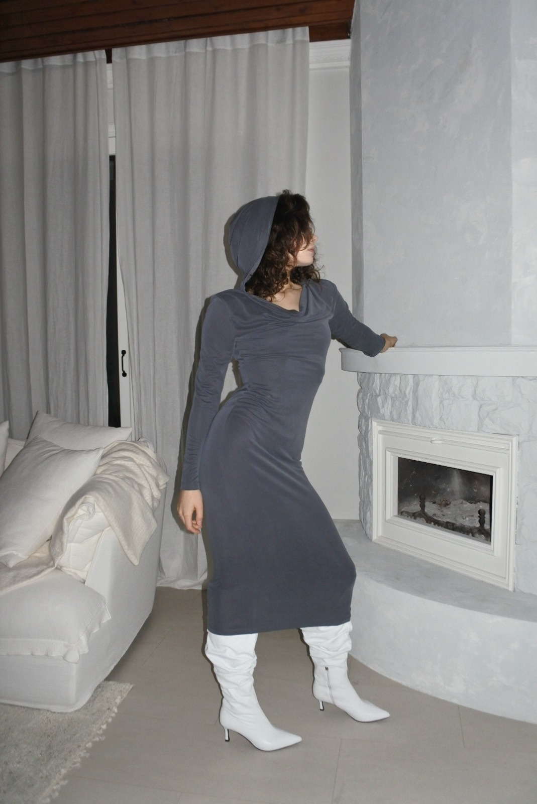 013 Sabrina Hoodie Long Dress (Grey)