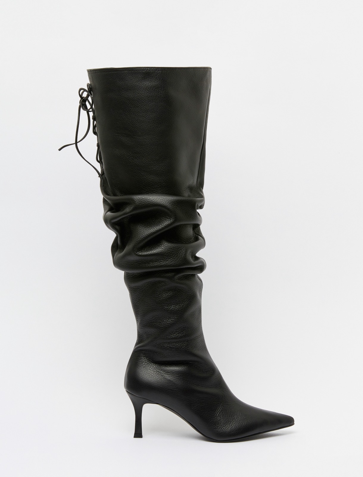 012 Valley Lace Up Thigh High Boots (Black)