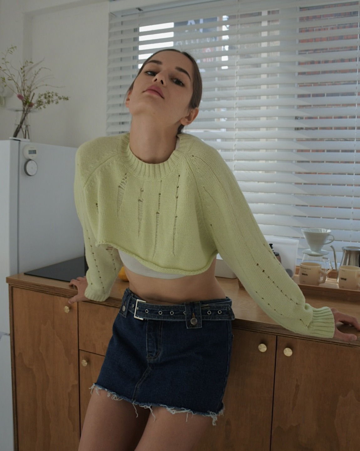 Candy Crop Knit Top In Lime