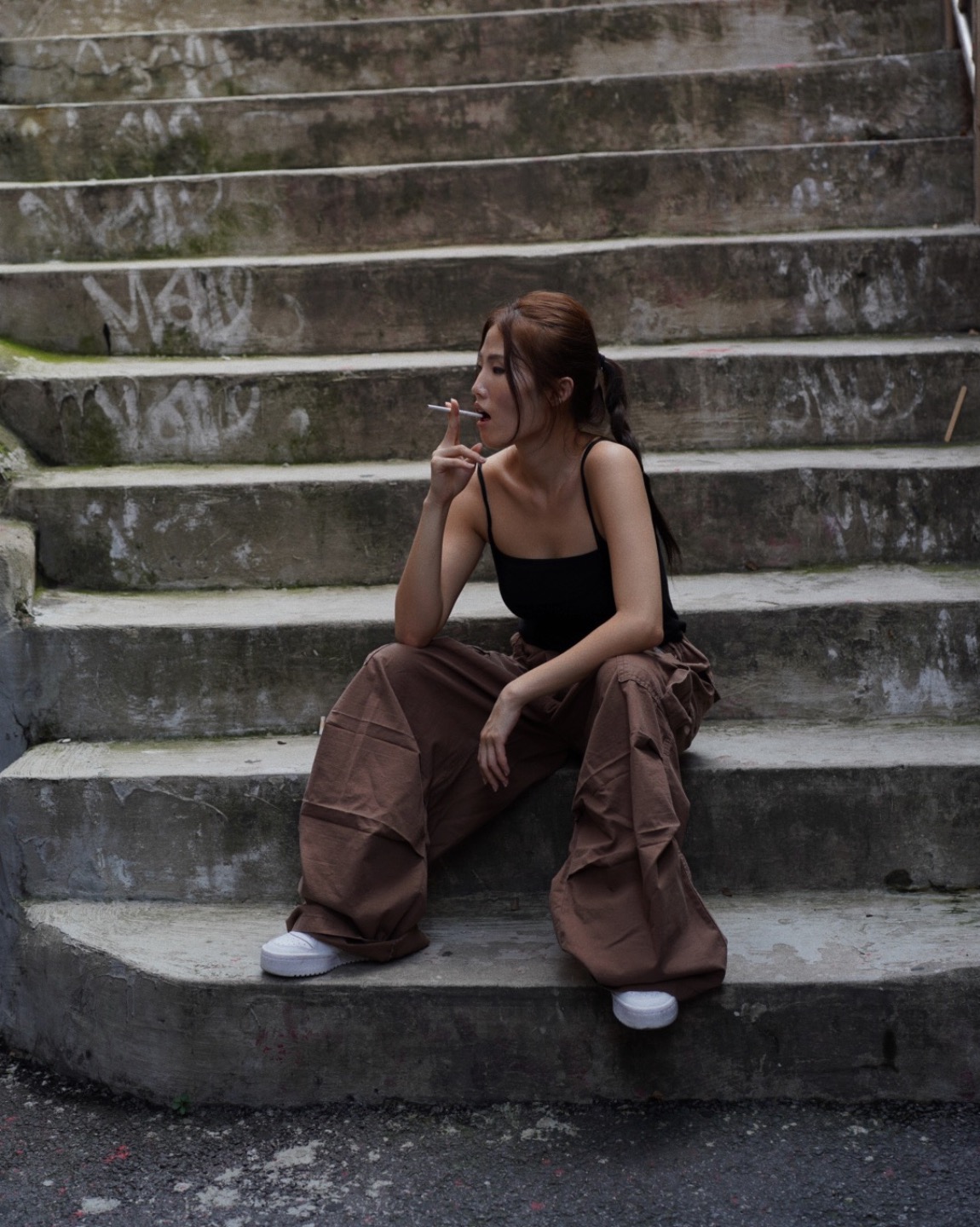 Vintage Baggy Cargo Trousers In Brown