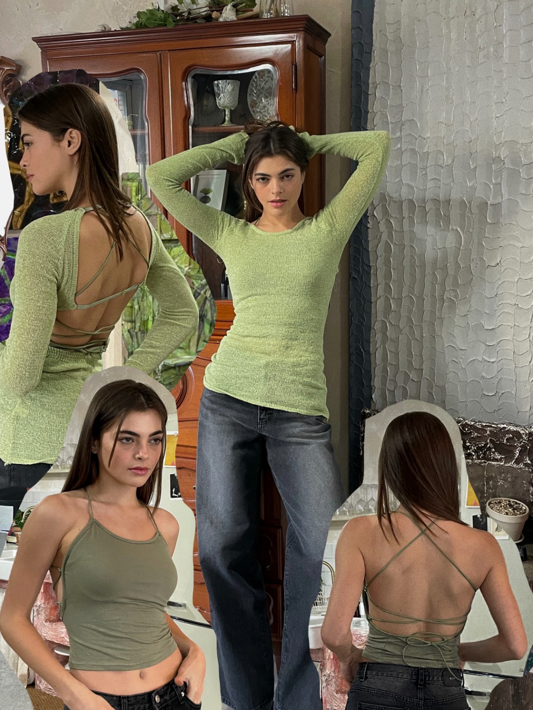 Backless Summer Knit  With Inner Tank In Lime